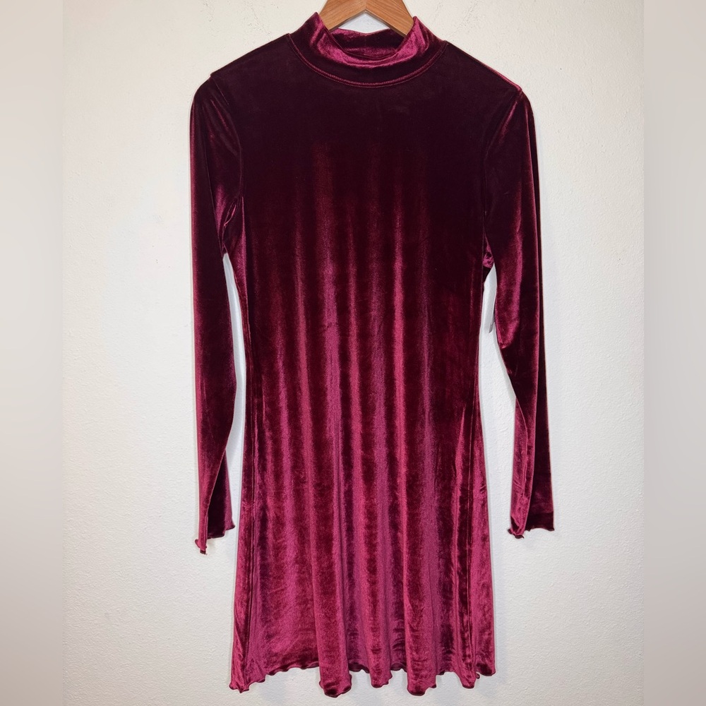 NEW Abound Burgundy Velvet Dress Lettuce Hem